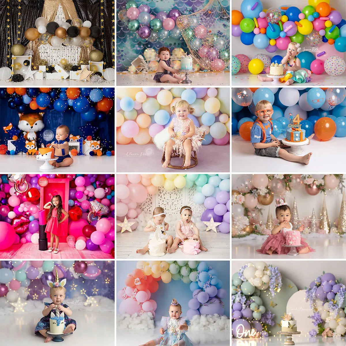 Pretty Balloons Wall Backdrop Kids Baby Cake Smash Photography Props Rainbow Floral Child Girls Adult Photoshoot Backgrounds