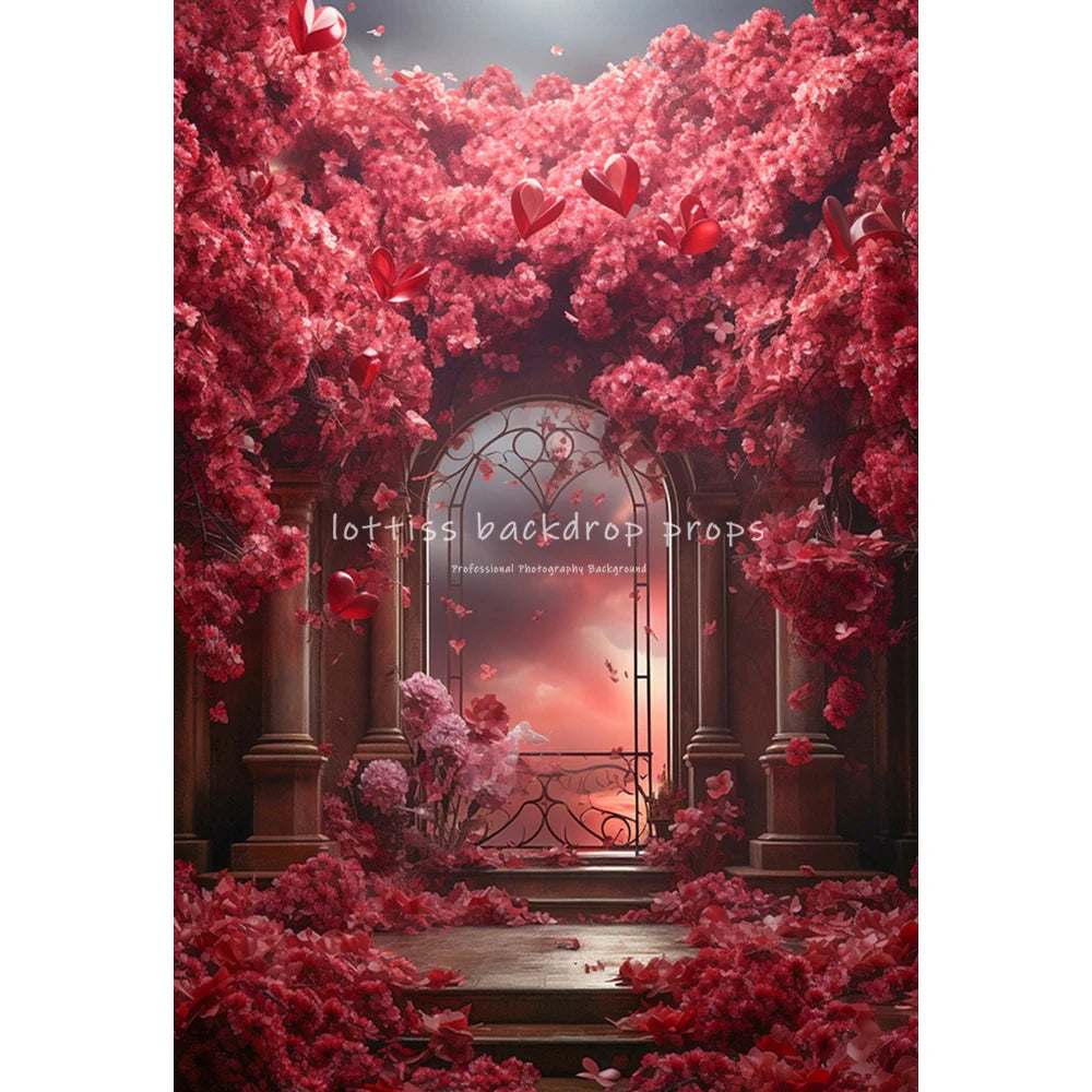 Valentine's Day Rose Floral Backdrops Lover Adult Photography Child Baby Photocall Red Floral Door Heart Balloons Backgrounds