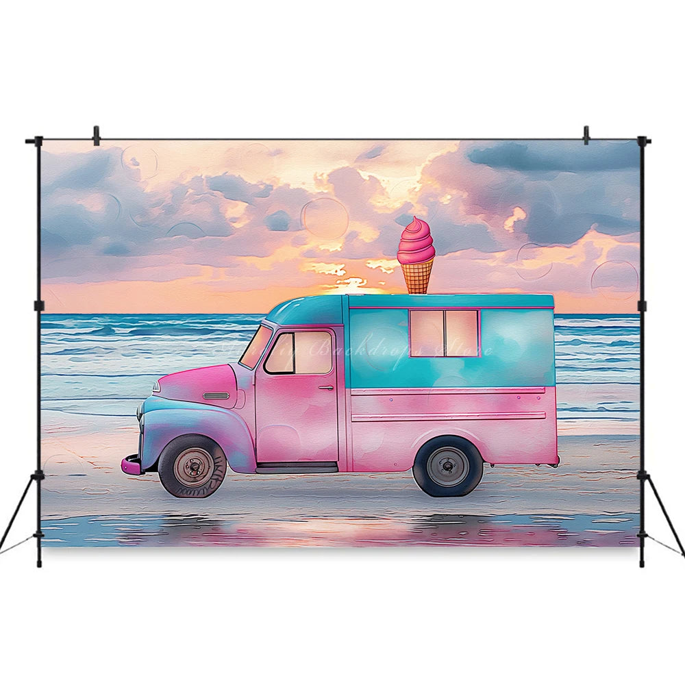 Ice Cream Truck Backdrop Kids Baby Cake Smash Photography Props Candy House Child Girls Adult Birthday Studio Backgrounds