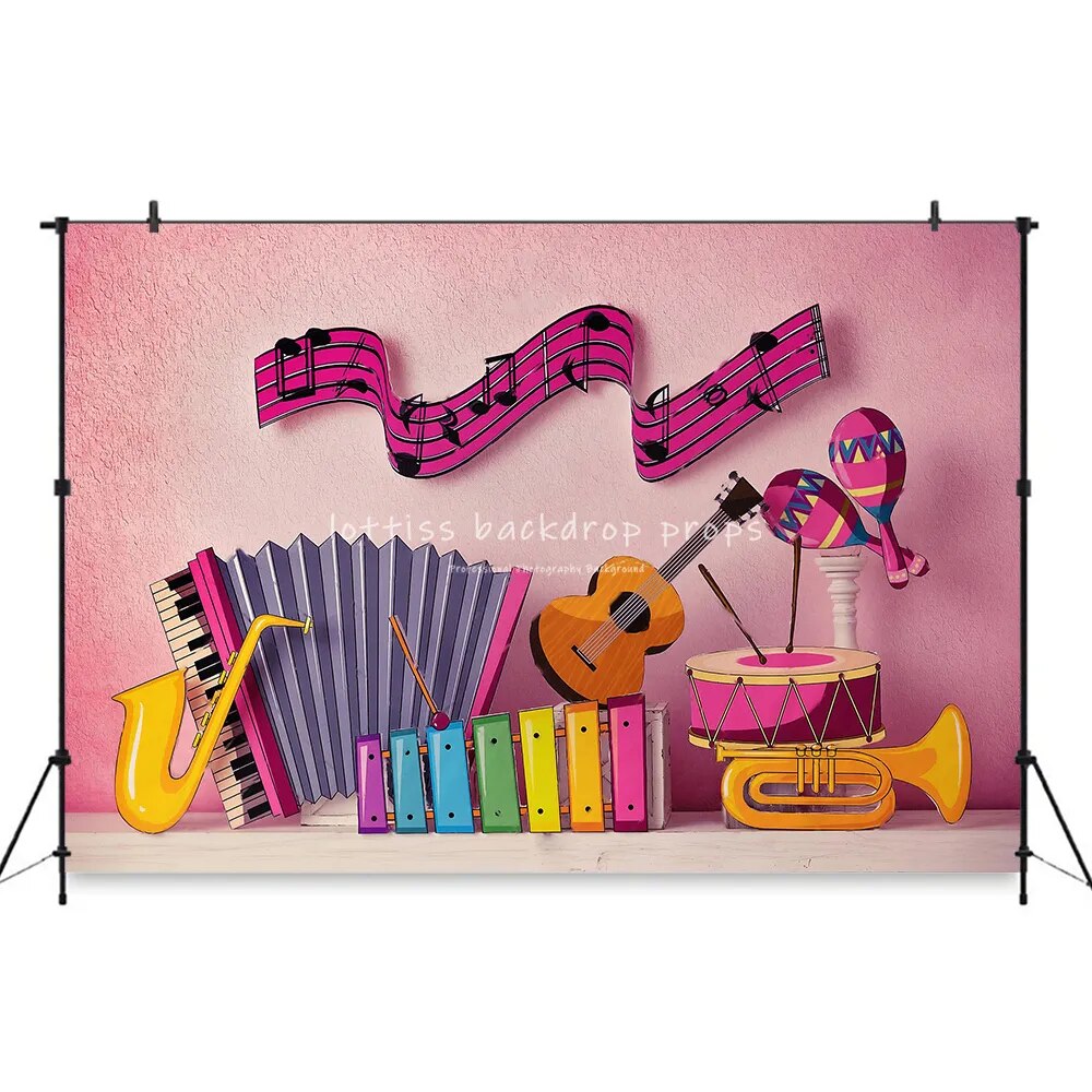 Jazzy Notes Musical Backdrop Classic Guitar Kids Cake Smash Birthday Props Child Baby Photography Props Photocall Backgroud