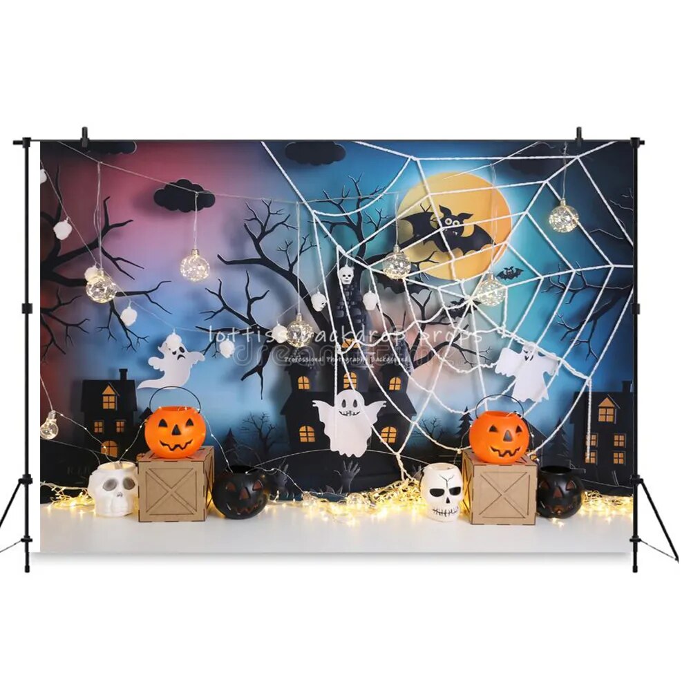 Halloween Stroll Forest Backdrops Kids Adult Photography Baby Birthday Fall Pimpkin Lantern Photocall Backgrounds