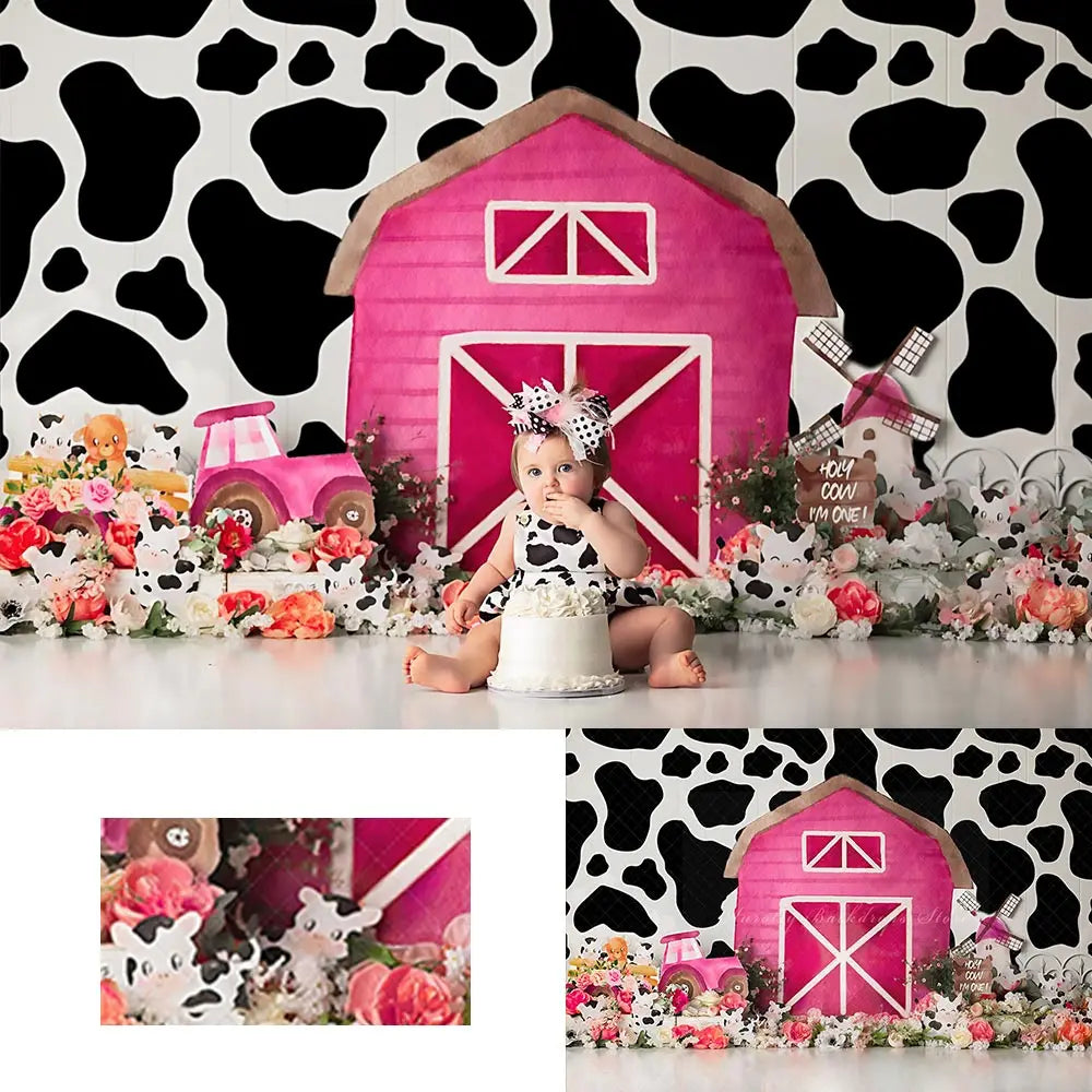 Holy Cow Pink Barn Backdrop Kids Baby Cake Smash Photography Props Child Girls Adult Photo Shoot Studio Backgrounds