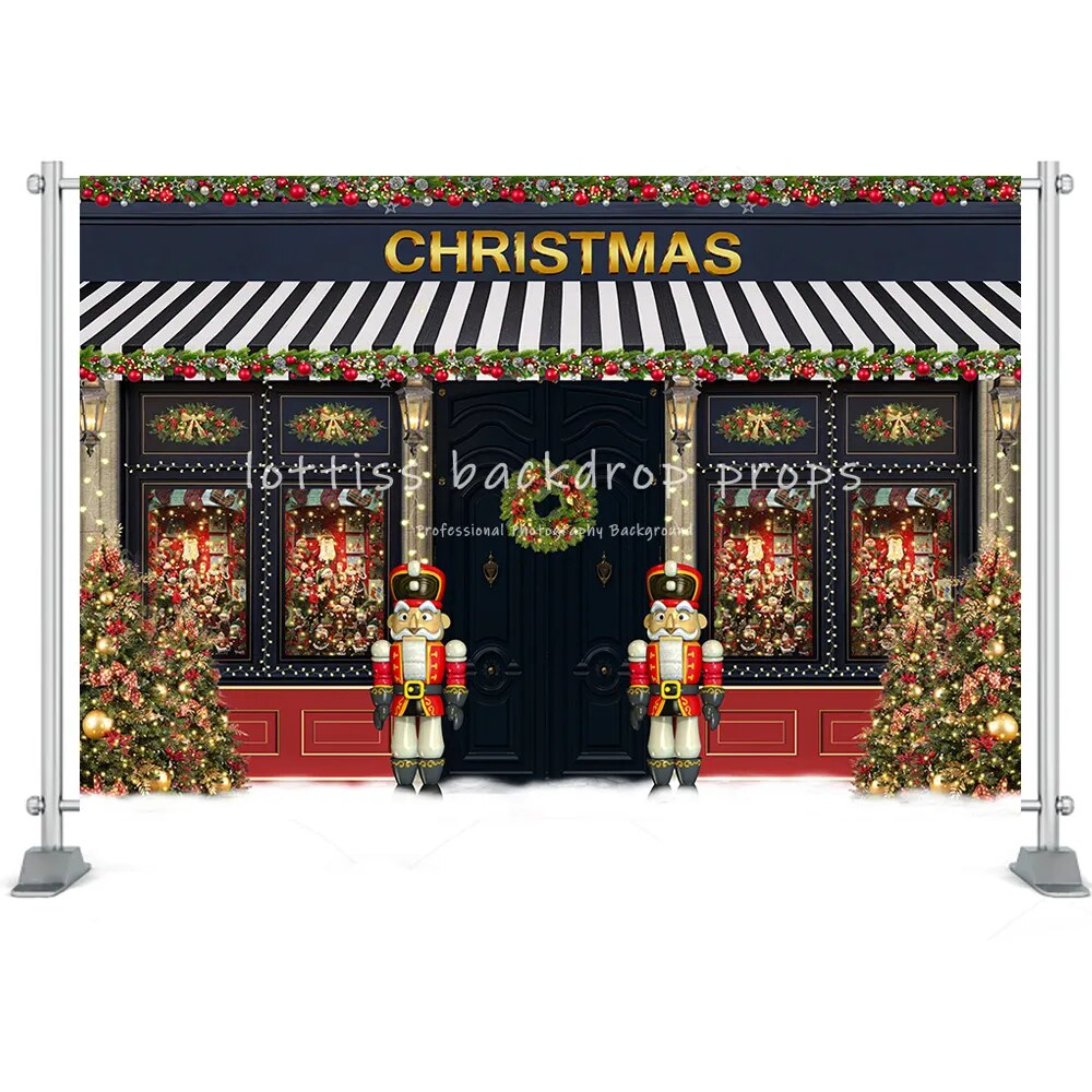 Christmas Toy Store Photography Backdrop Toy Horse Gingerbread House Xmas Room Kids Portrait Background Vintage Wood Door Decor