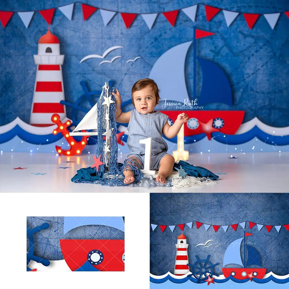 Nautical Dreams Backdrop Kids Baby Cake Smash Photography Props Sea Boat Child Boys Adult Birthday Photocall Backgrounds