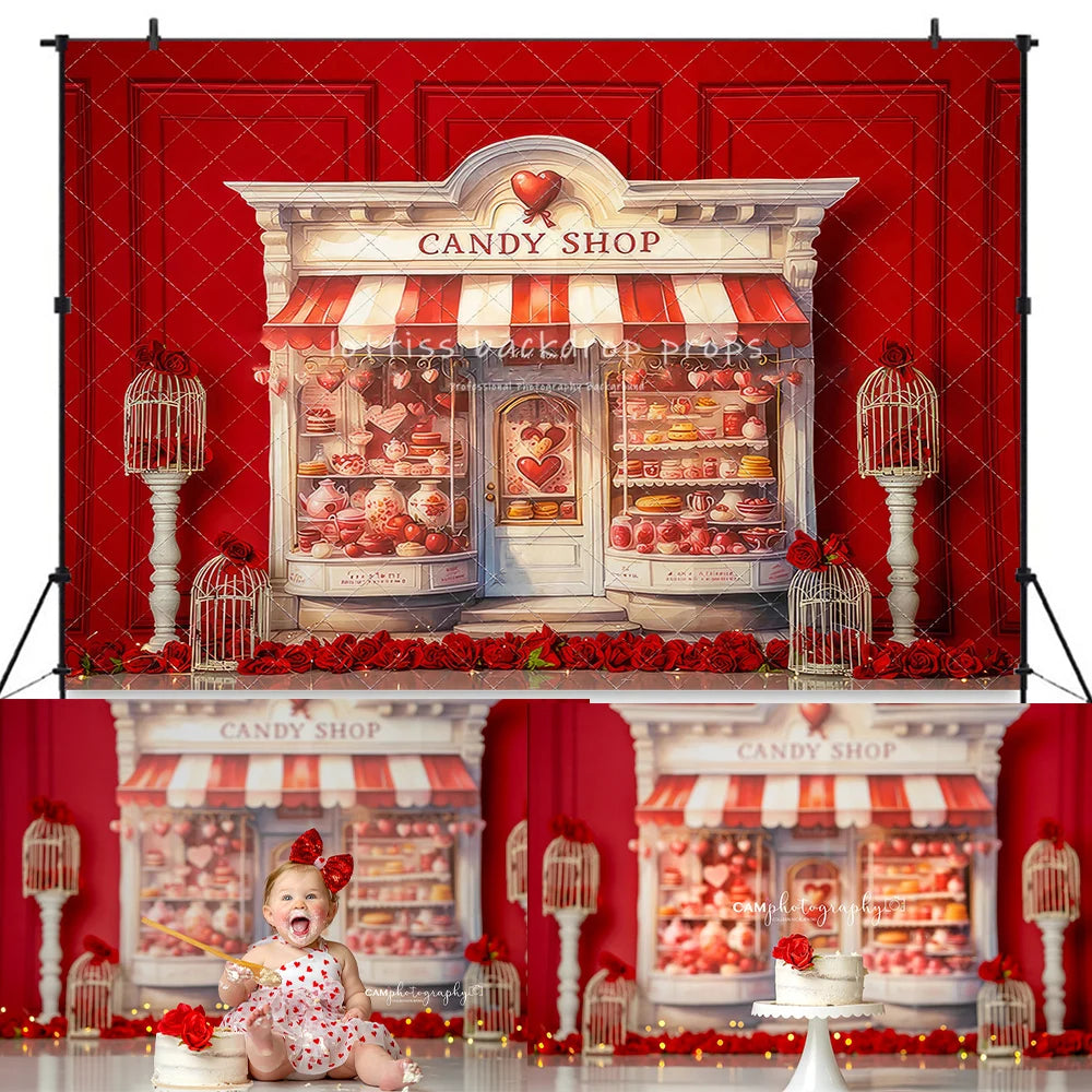 Valentine's Day Floral Candy Store Backdrops Kids Adult Photography Child Baby Photocall Rosy Truck Spring Street Stores Backgro