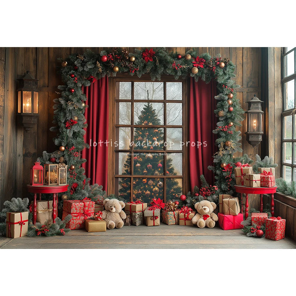 Christmas Trees Room Backdrops Kids Family Photography Child Adult Photocall Winter Fireplace Retro Cottage Backgrounds