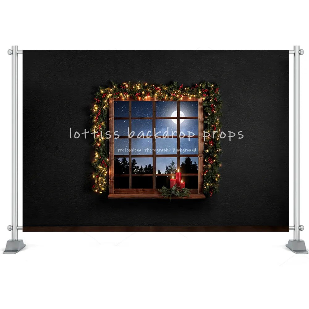 Christmas Room Backdrop Photography Fireplace Windows Toys Wreath Winter Family Party Kids Birthday Background Photo Studio