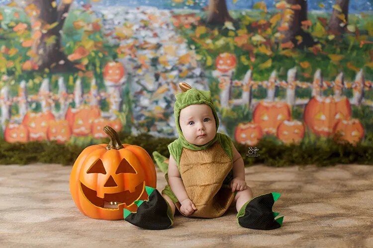 Halloween Stroll Forest Backdrops Kids Adult Photography Baby Birthday Fall Pimpkin Lantern Photocall Backgrounds