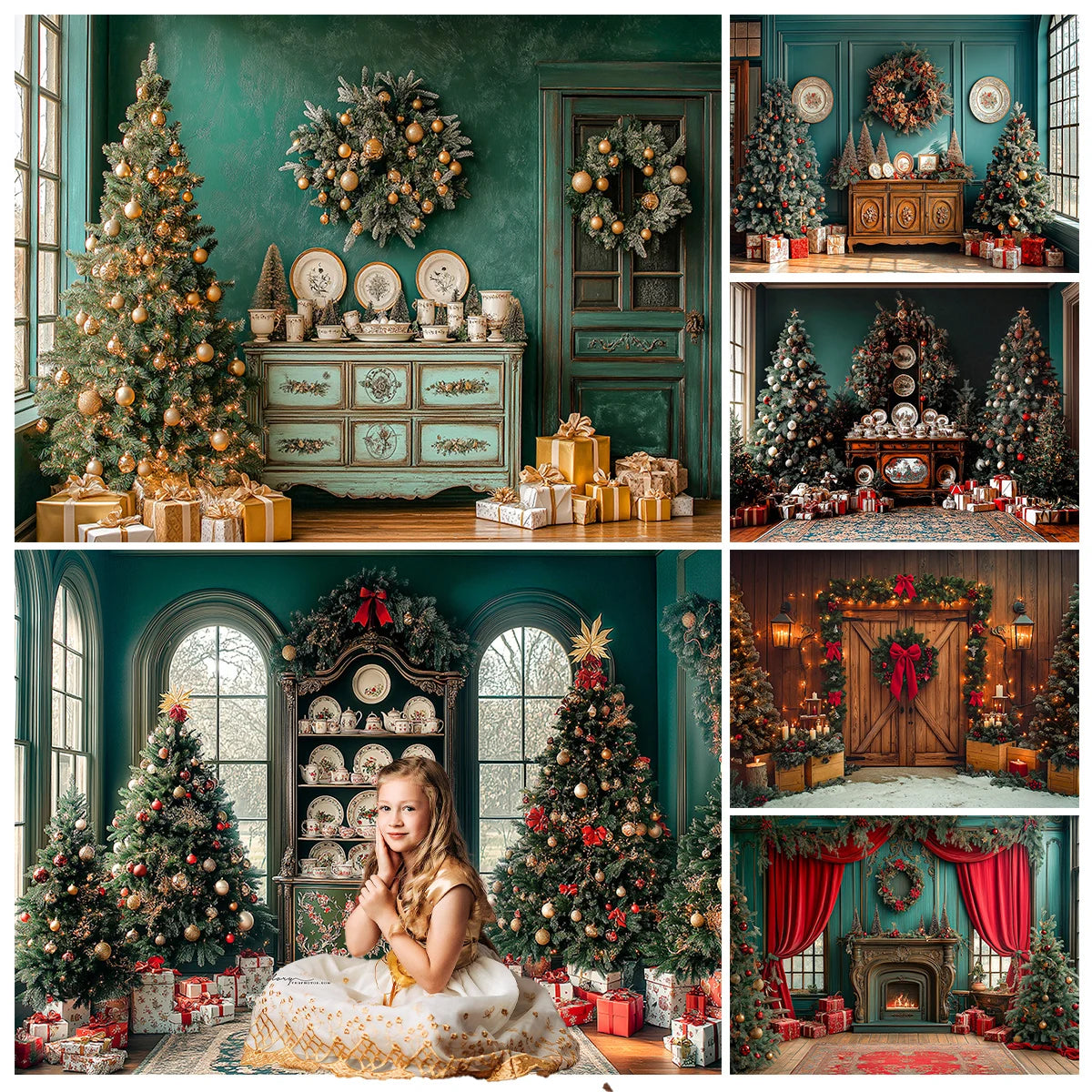 Retro Xmas Trees Room Backdrops Kids Family Photography Child Adult Photocall Christmas Kitchen Trees Backgrounds