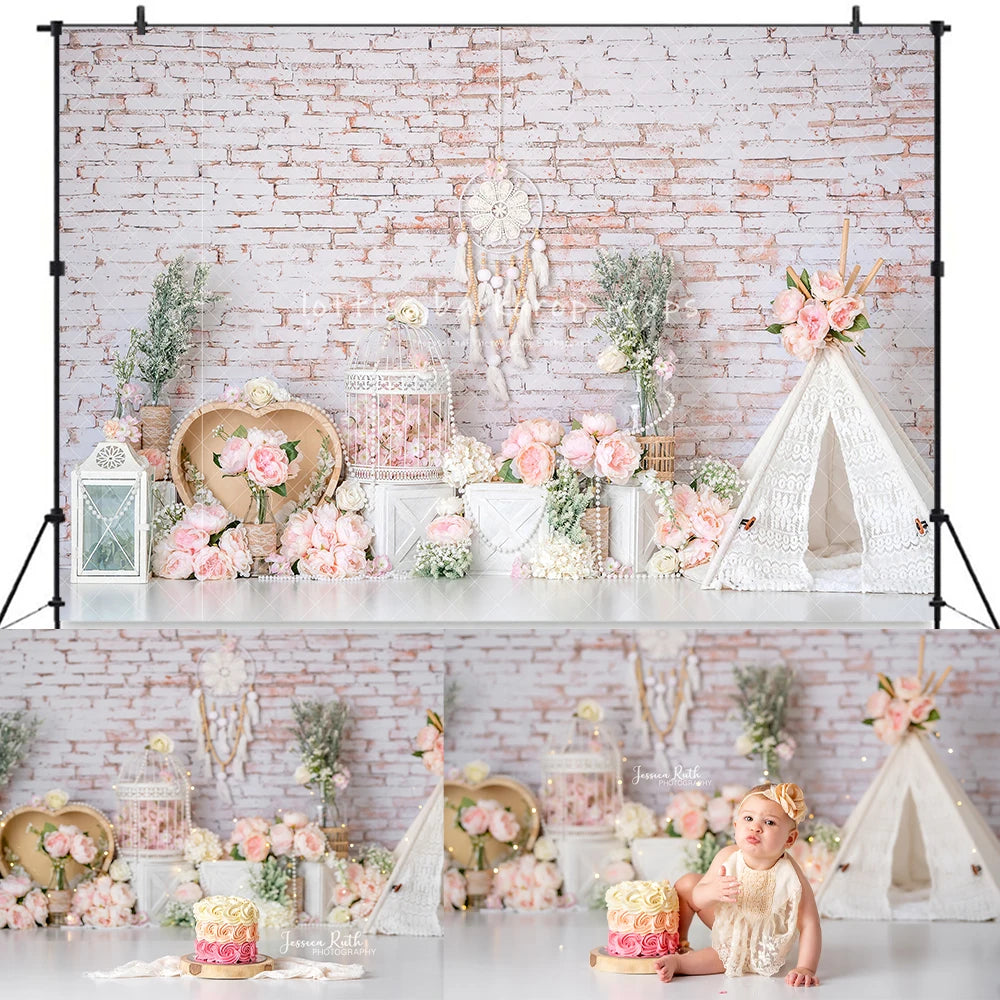 Creamy Floral Boho Spring Backdrops Kids Baby Photography Child Girl Cake Smash Photocall Decors Flower Garden Backgrounds