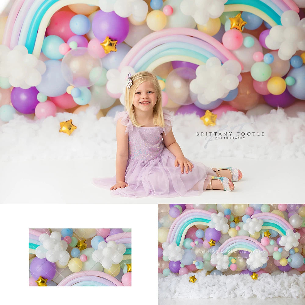 Rainbow Balloons Backdrops Kids Baby Photography Props Child Adult Photocall Decors 1st Birthday Cake Smash  Unicon Backgrounds