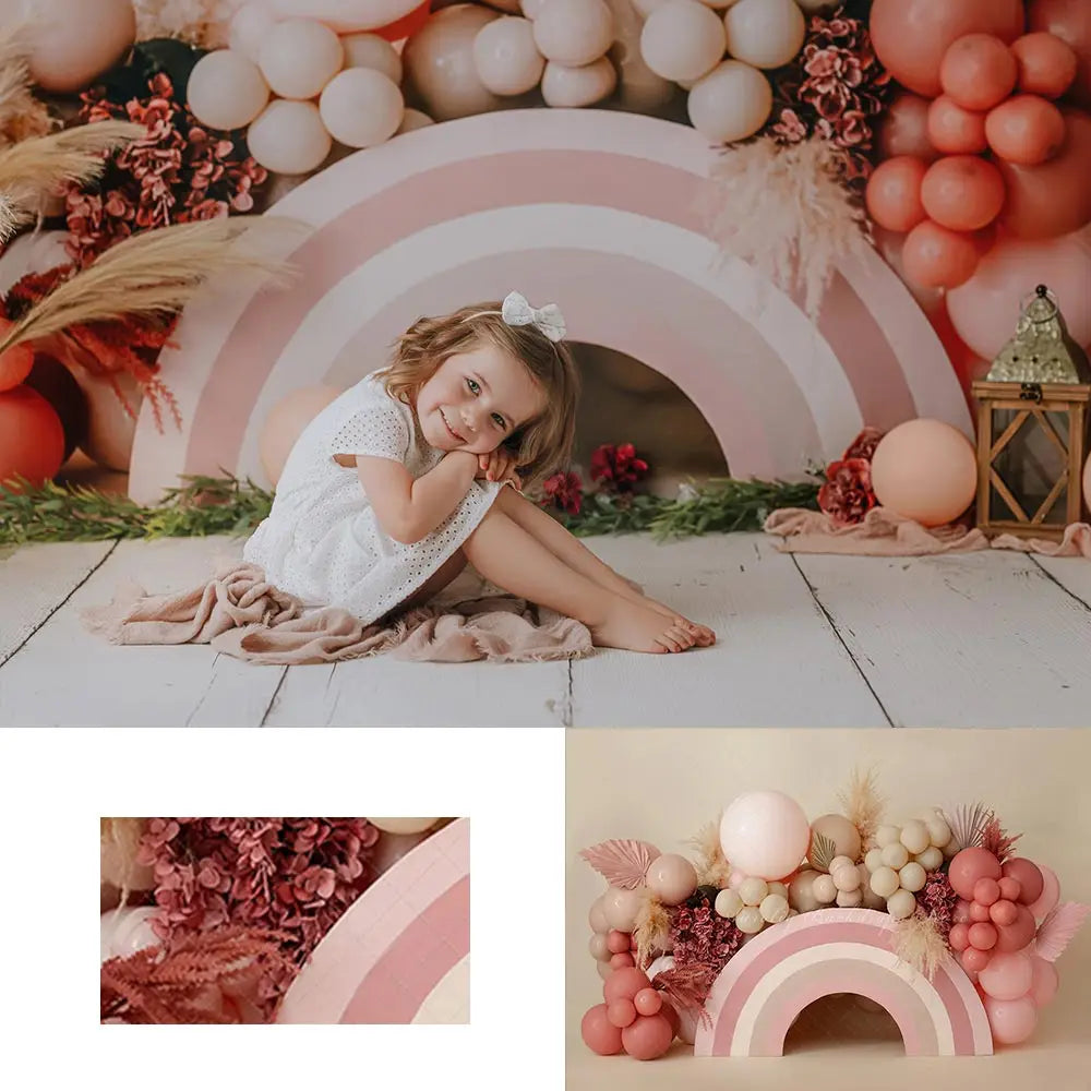 Boho Rainbow Photography Backdrop Kids Baby Cake Smash Photocall Decors Floral Balloons Child Girls Photo Studio Backgrounds