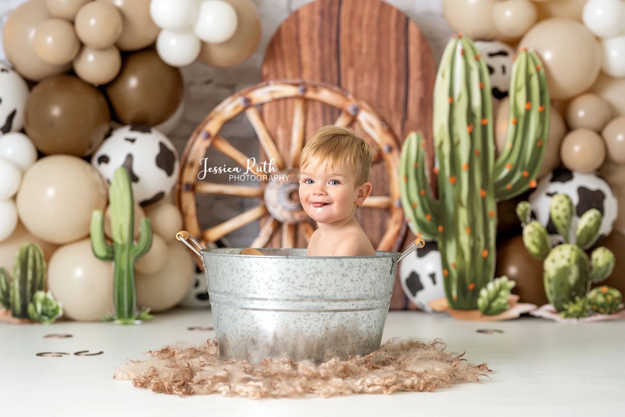 Cowboy Balloons Backdrop Kids Baby Cake Smash Photography Props Cactus Child Boys Adult Birthday Studio Backgrounds