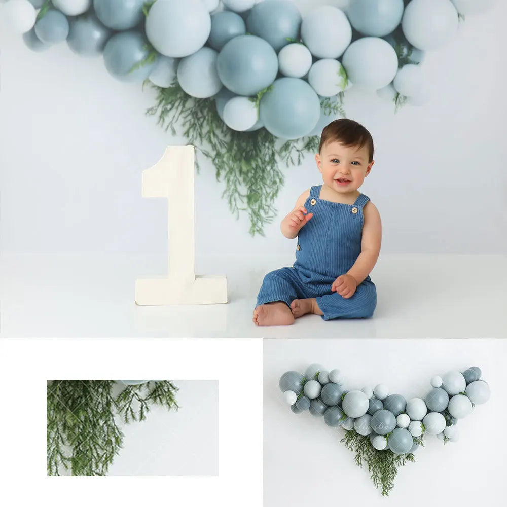 Balloons Leaves Garland Backdrop Kids Child Cake Smash Photography Props Baby 1st Birthday Photocall Decors Studio Backgrounds