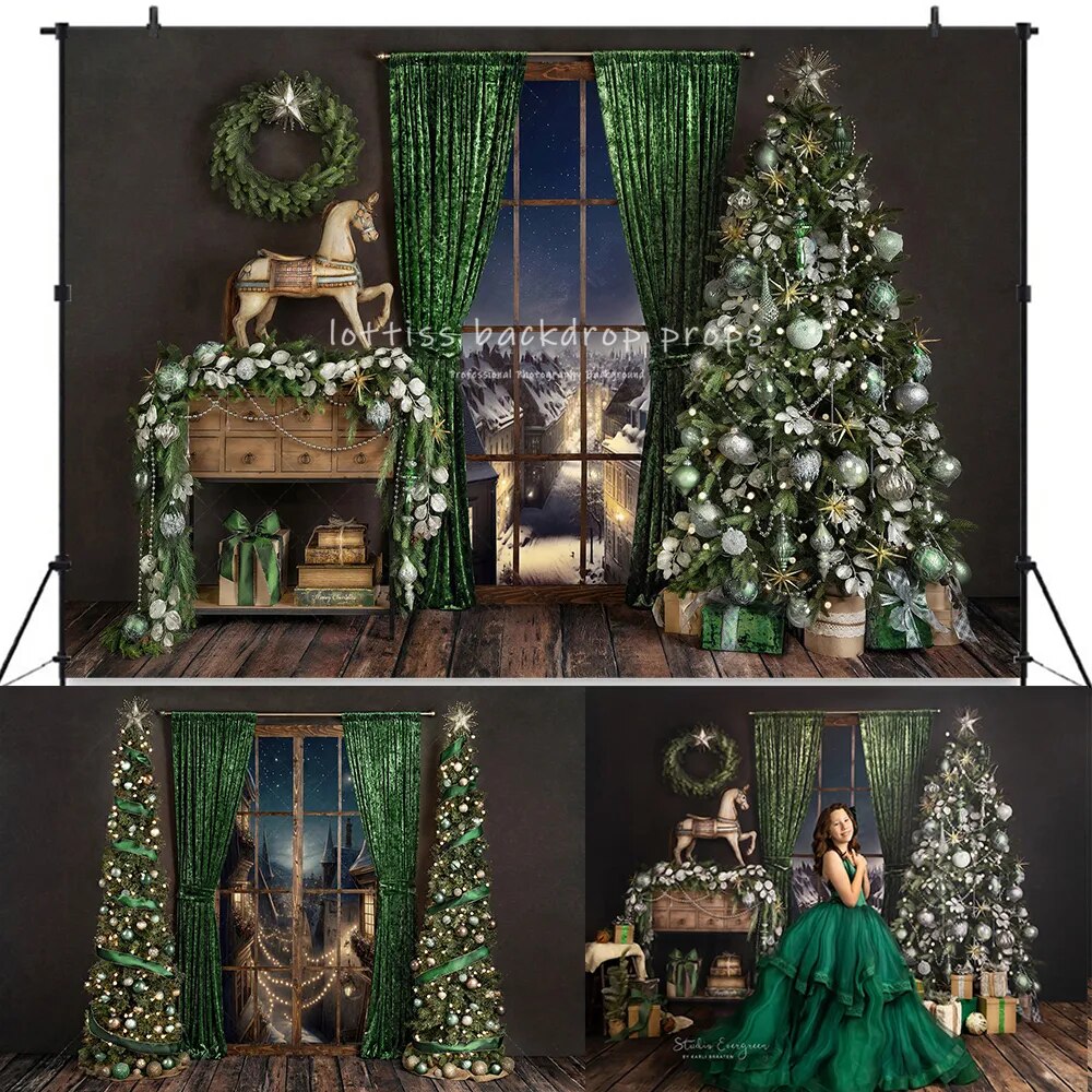 Christmas Livingroom Backdrops Kids Family Portrait Props Baby Girl Photography Photostudio Xmas Windows Fireplace Background