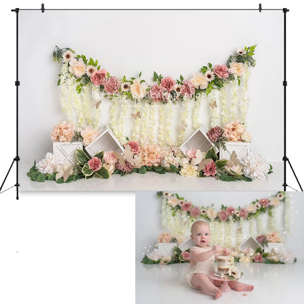 Spring Garden Backdrops Kids Baby Cake Smash Photocall Decors Floral Markets Plants Forest Animals Deer Backgrounds