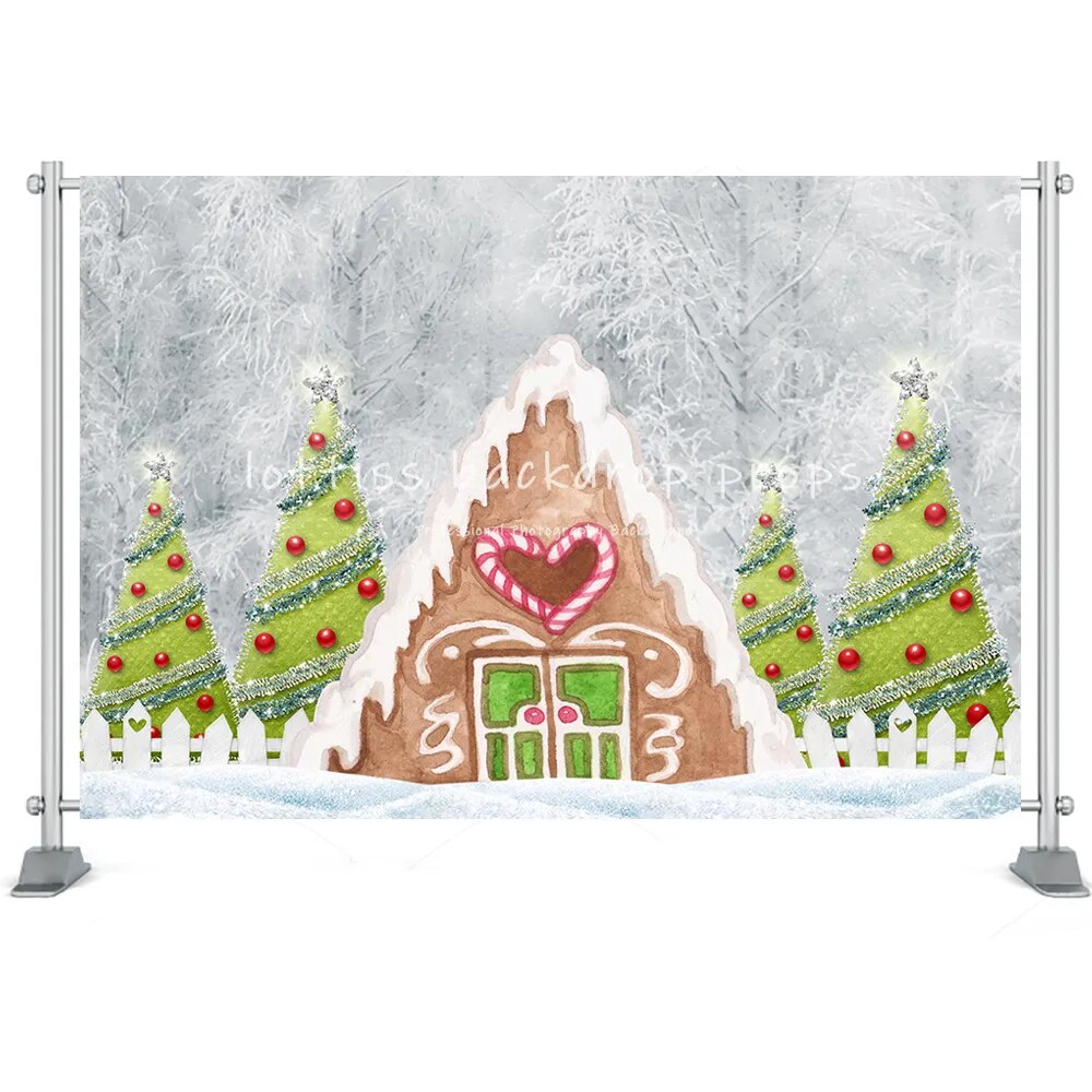 Winter House Backdrop Snow Field Forest Christmas Santa Claus Tree Farm Kids Bbay Family Portrait Photography Background