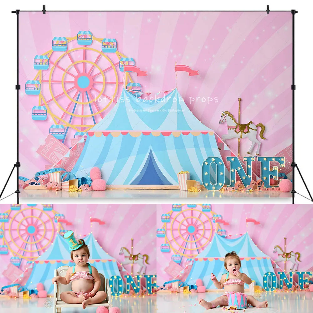 Roller Coaster Circus Backdrops Kids Birthday Child Cake Smash Baby Photostudio Props Boy Summer Ferris Wheel Background