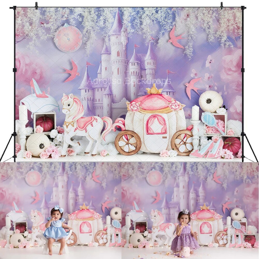 Floral Butterflies Castle Backdrops Kids Baby Cake Smash Props Child Girl Photocall Decors Birthday Cake Smash Background