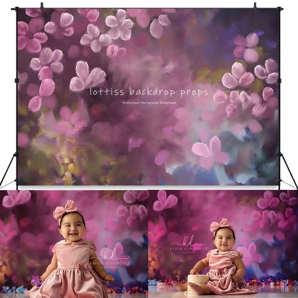 Oil Painting Abstract Flowers Photography Backdrops Newborn Girl Kids Portraits Studio Photo Background Birthday Baby Shower