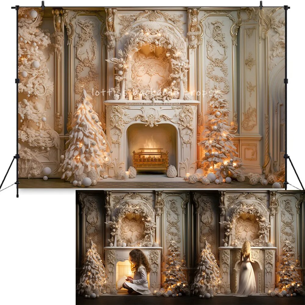 Christmas Luxury Fireplace Backdrops Kids Girl Photography Child Adult Festival Photocall Castle Living Room Background