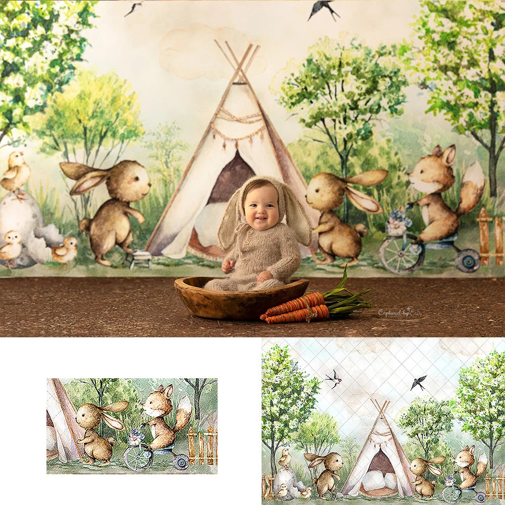 Little Bunny Campground Easter Backdrops Kids Baby Photography Props Child Cake Smash Photocall Decors Forest Animal Backgrounds