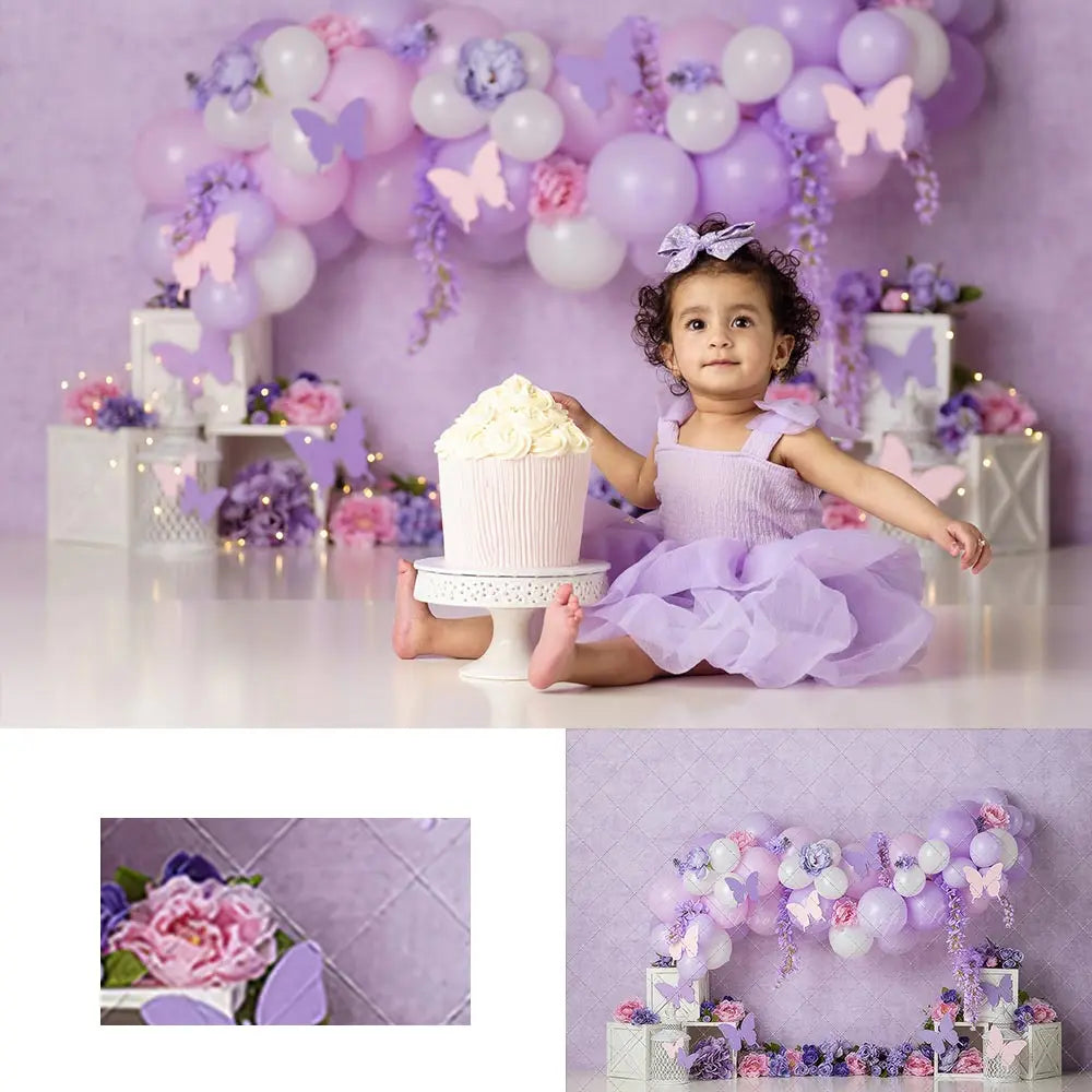 Butterfly Garden Photography Backdrop Balloon Arch Kids Baby Cake Smash Photocall Decors Child Adult Birthday Backgrounds