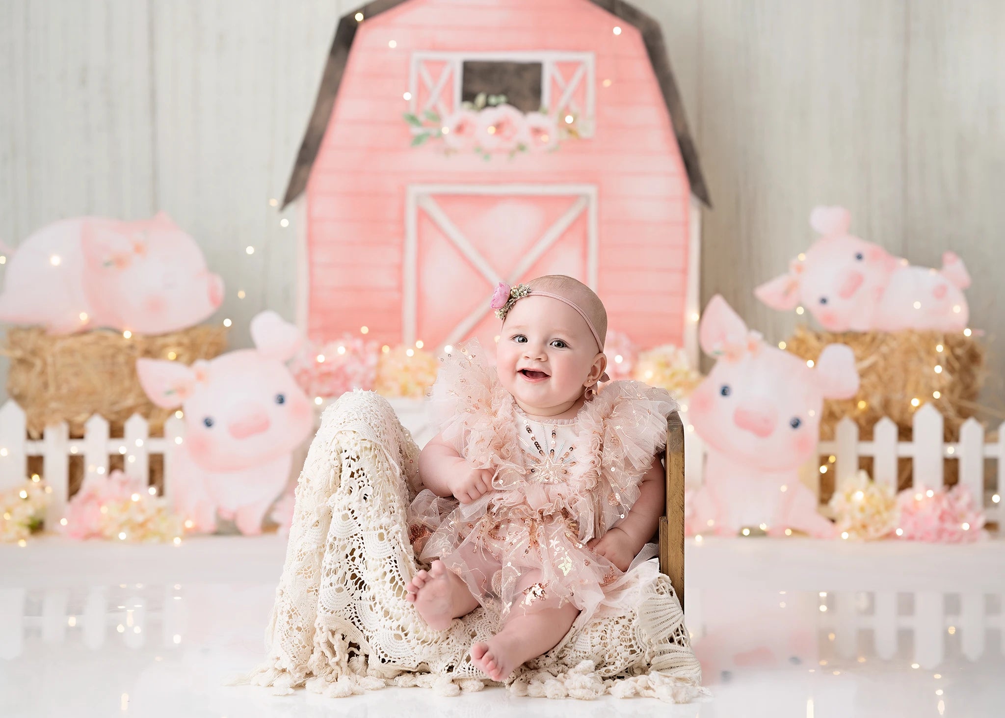 Piggy Farm Photography Backdrop Kids Baby Cake Smash Photocall Decors Pink Barn Child Girls Adult Birthday Studio Backgrounds