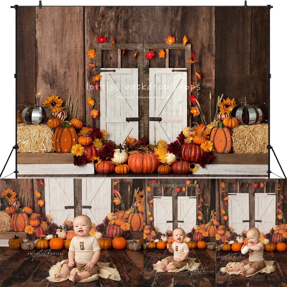 Pumpkin Cart Backdrops Child Photography Props Adult Child Baby Birthday Cake Smash Photocall Props Autumn  Background