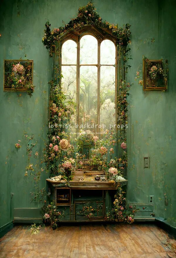 Floral Windows Backdrops Retro Castle Kids Adult Photocall Oil Painting Spring Flower Garden Background Photography  Props