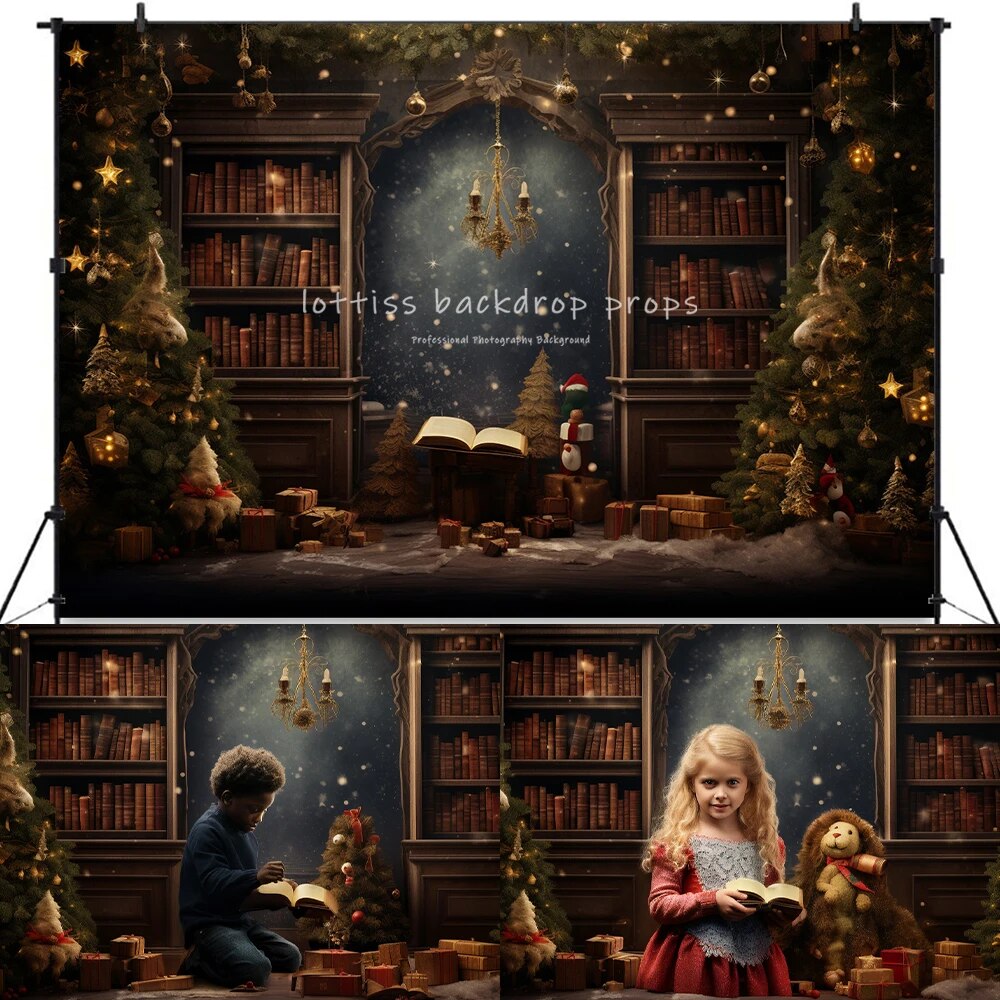 The Night Before Christmas Backdrops Kids Adult Photography Props Child Baby Photocall Big Moon Xmas Trees Fireplace Background