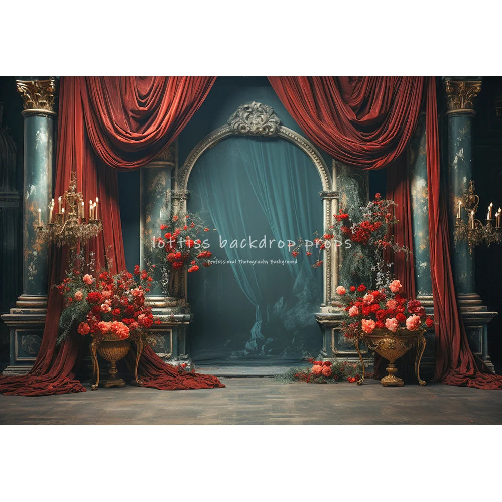 Castle Spring Photography Backdrops Kids Adult Photocall Decors Child Pregnant Photo Red Curtains Windows Floral Backgrounds