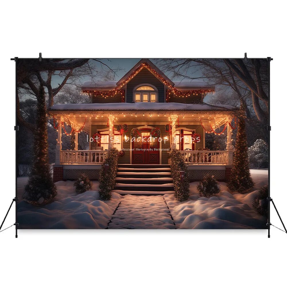 Eve of Christmas House Front Backdrops Kids Adult Photography Decors Child Baby Photocall Xmas Snowy Snowflake Background