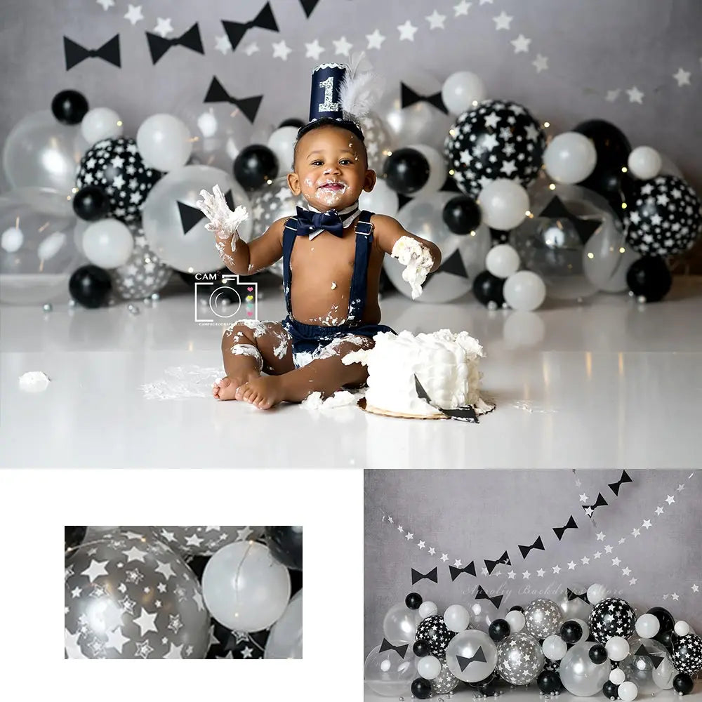 Black Tie Balloons Backdrop Kids Boys Birthday Cake Smash Photography Props Child Adult Photocall Studio Backgrounds