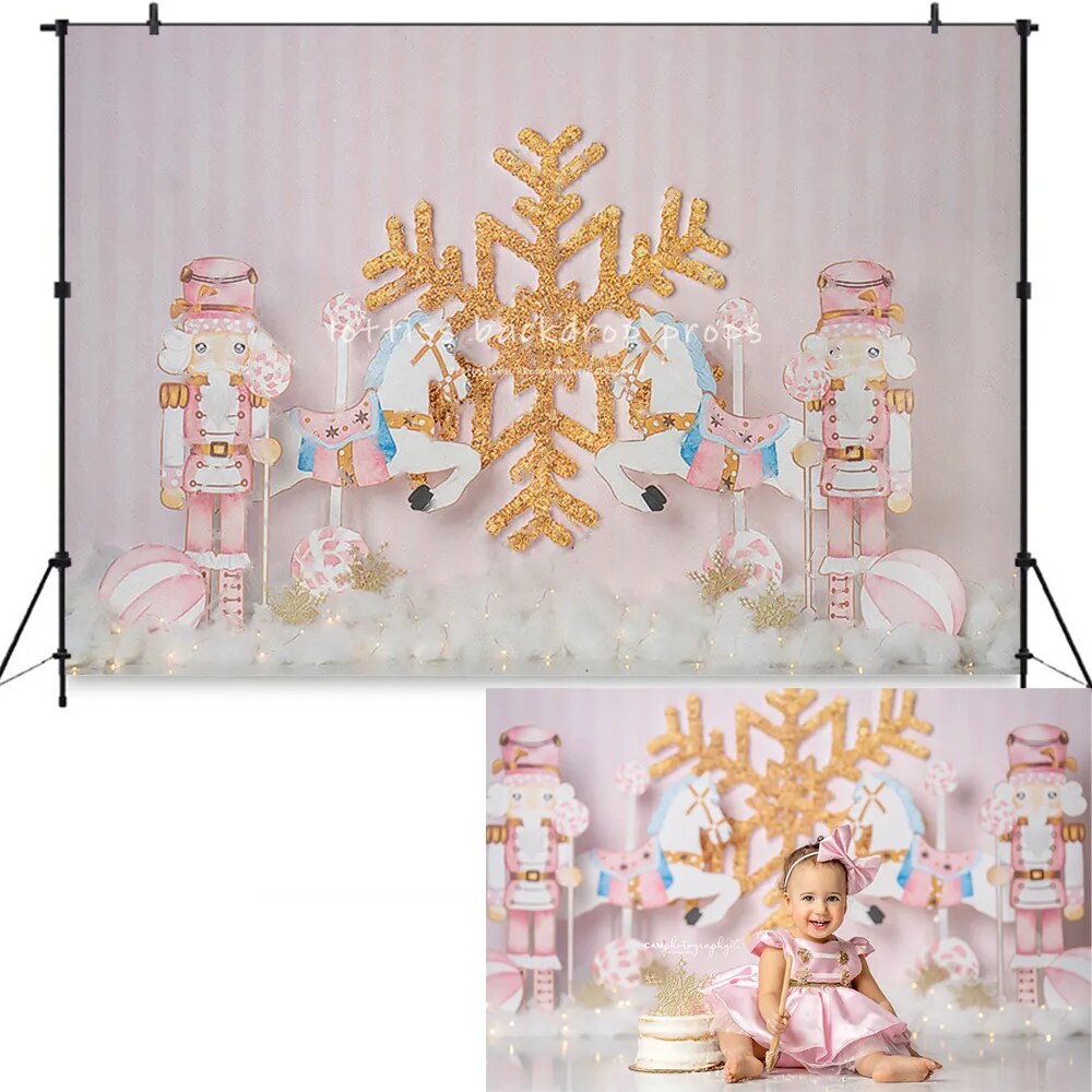 Winter Snowflake Backdrops Kids Baby Photography Props Child Adult Photocall Decors Birthday Cake Smsh Xmas Background