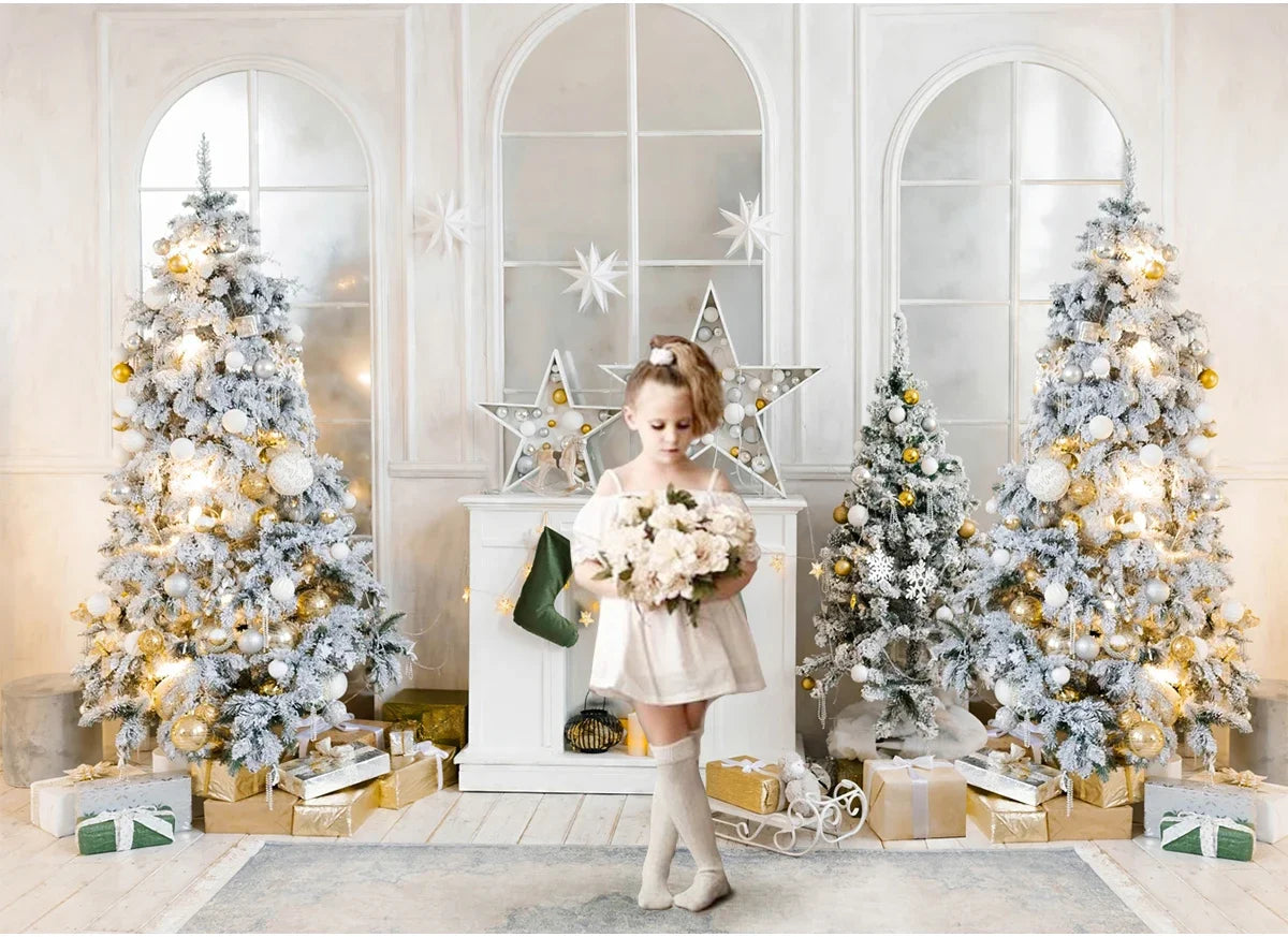 Christmas Living room Backdrops Kids Adult Photography Props Child Baby Photocall Luxury Fireplace Window Xmas Trees Background