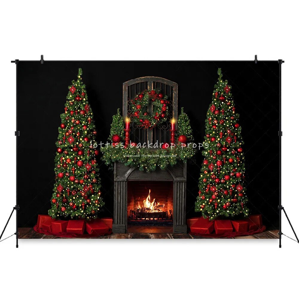 Gingerbread Xmas Fireplace Backdrops Children Portrait Adult Photocall Livingroom Christmas Trees Background For Photostudio