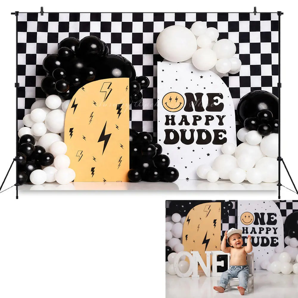 One Happy Dude Photography Backdrop Kids Baby Cake Smash Photocall Decors Balloons Child 1st Birthday Studio Backgrounds