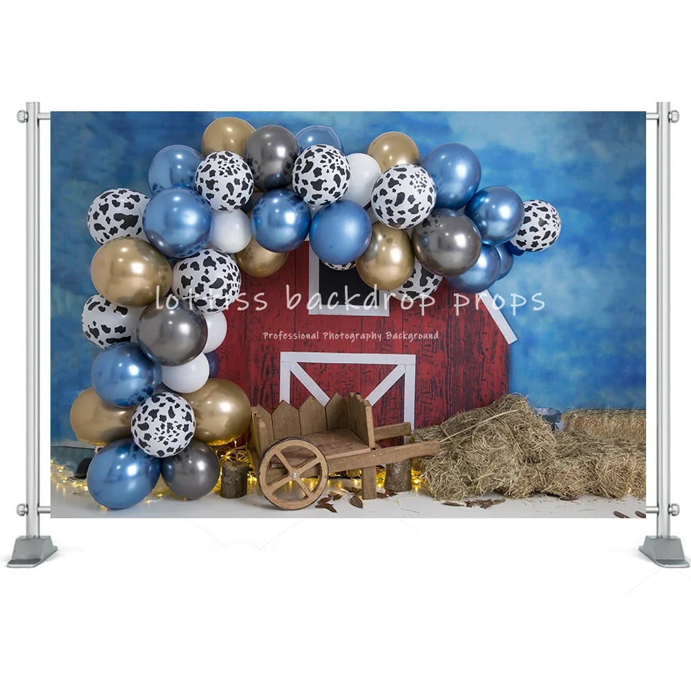 Farm Theme Kids Photography Background Old Barn Balloons Cake Smash Birthday Party Baby Newborn Artistic Backdrop Photo Studio