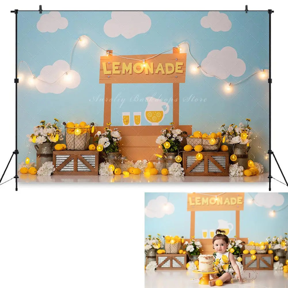 Lemon Squeezy Backdrop Kids Baby Cake Smash Photography Props Child Girls Adult 1st Birthday Photo Studio Backgrounds