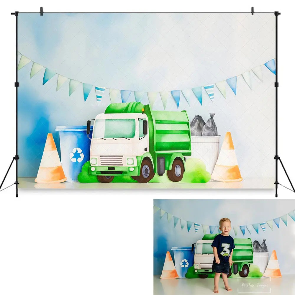 Garbage Truck Photograohy Backdrop Kids Baby Photo Background for Birthday Party Decoration Child Adult Studio Photocall Props