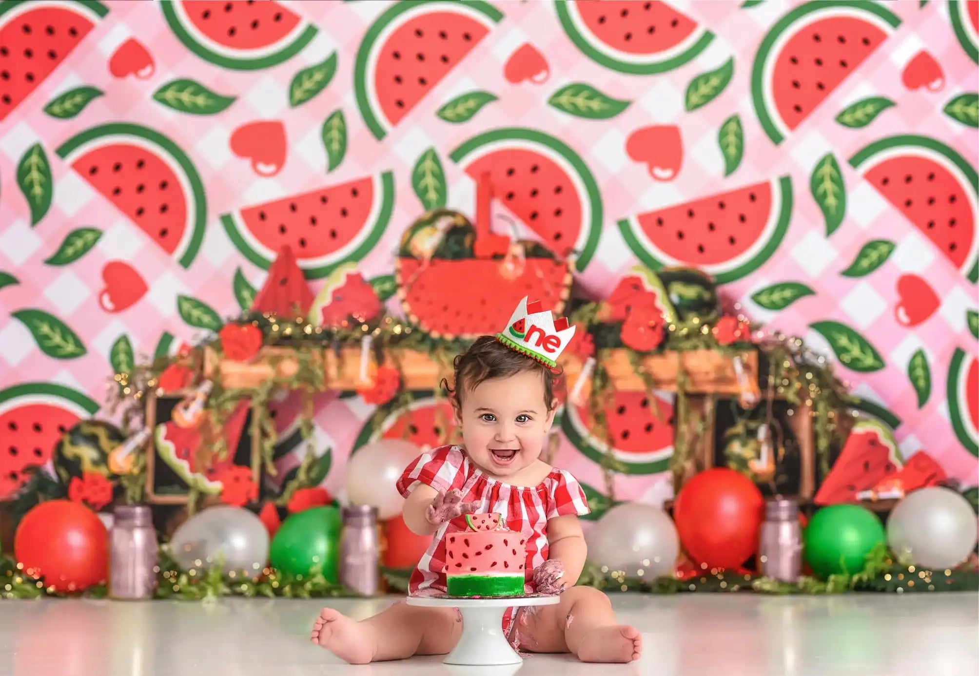 Melon Melody Backdrop Summer Watermelon Red Roses Kids Baby Cake Smash Photography Props Child Girls Birthday Studio Backgrounds