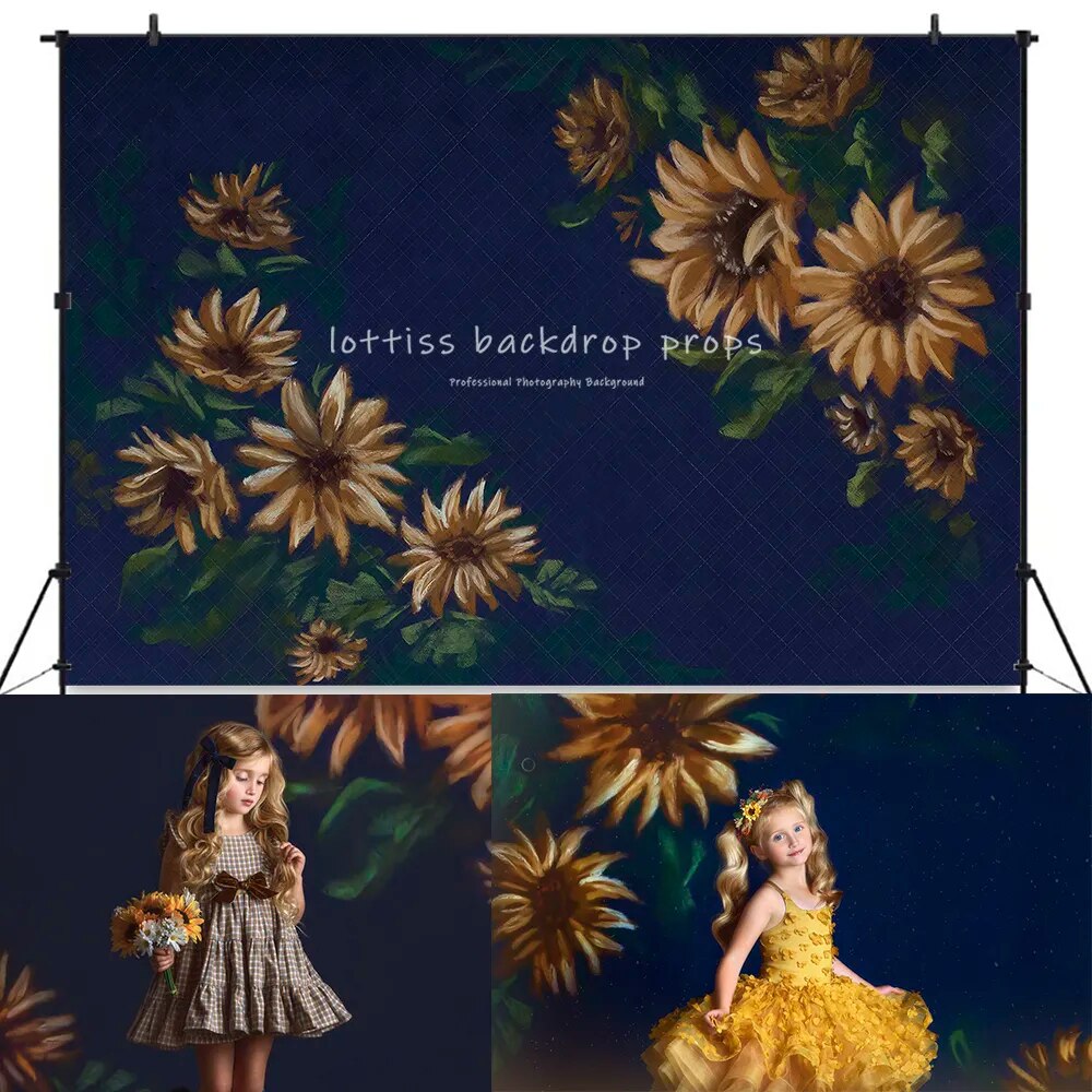 Sunflowers Backdrops Maternity Portrait Artistic Photography Studio Props Baby Newborn Photography Oil Painted Floral Background