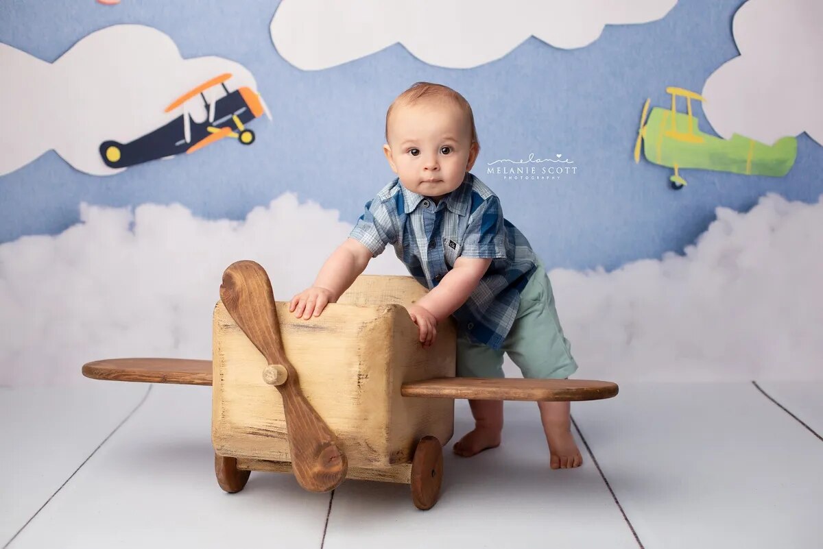 Plane Soaring Backdrops Kids Boy Portrait Photocall Child Baby Christmas Decors Toy Airplane Background Photo Studio