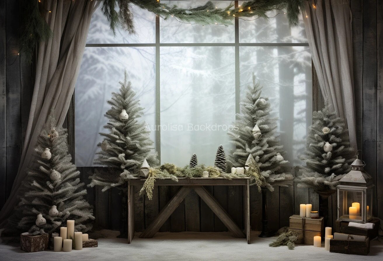 Winter Snowy Forest Backdrops Kids Baby Photography Props Child Adult Photocall Decors Snowman Snowflake Windows Background