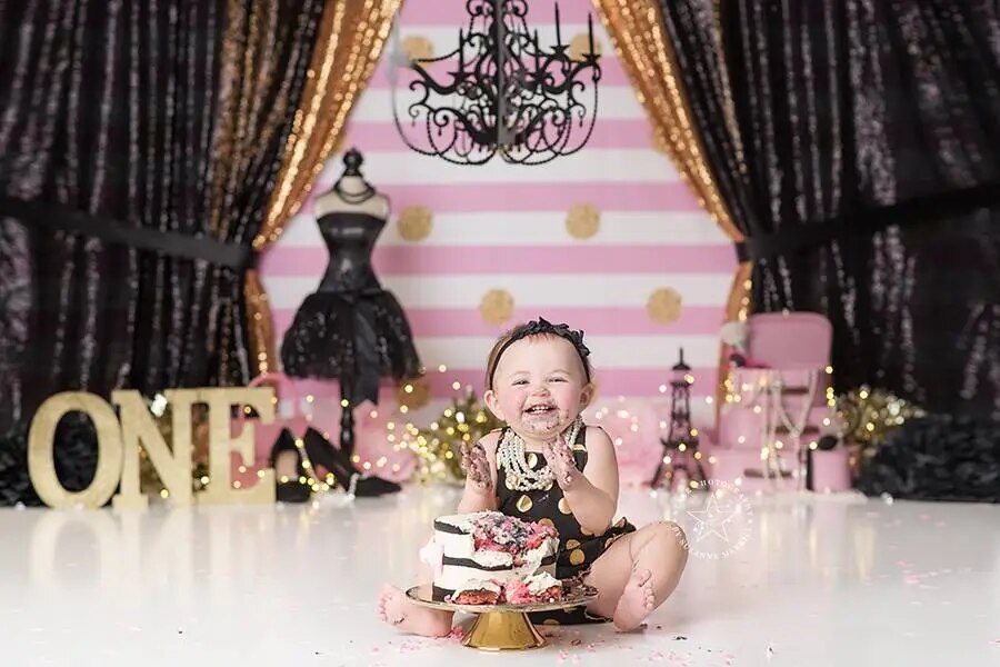 When In Paris Clothing Store Backdrops Girl Kids Cake Smash Birthday Photography Props Child Adult Photo Dress Shop Background