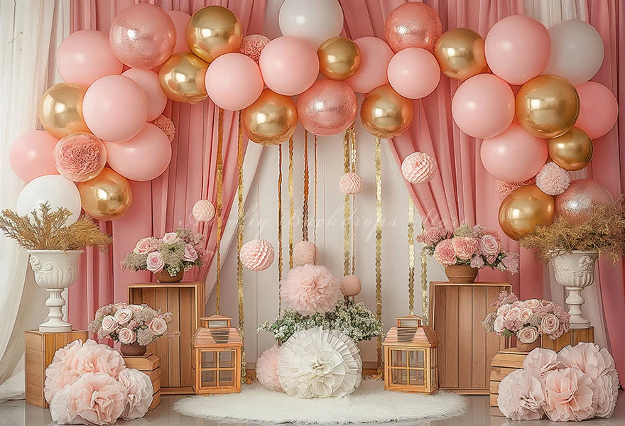 Royal Blue and Balloon Garland Photography Backdrop Kids Baby Cake Smash Photocall Decors Pink Balloon Arch Child Backgrounds