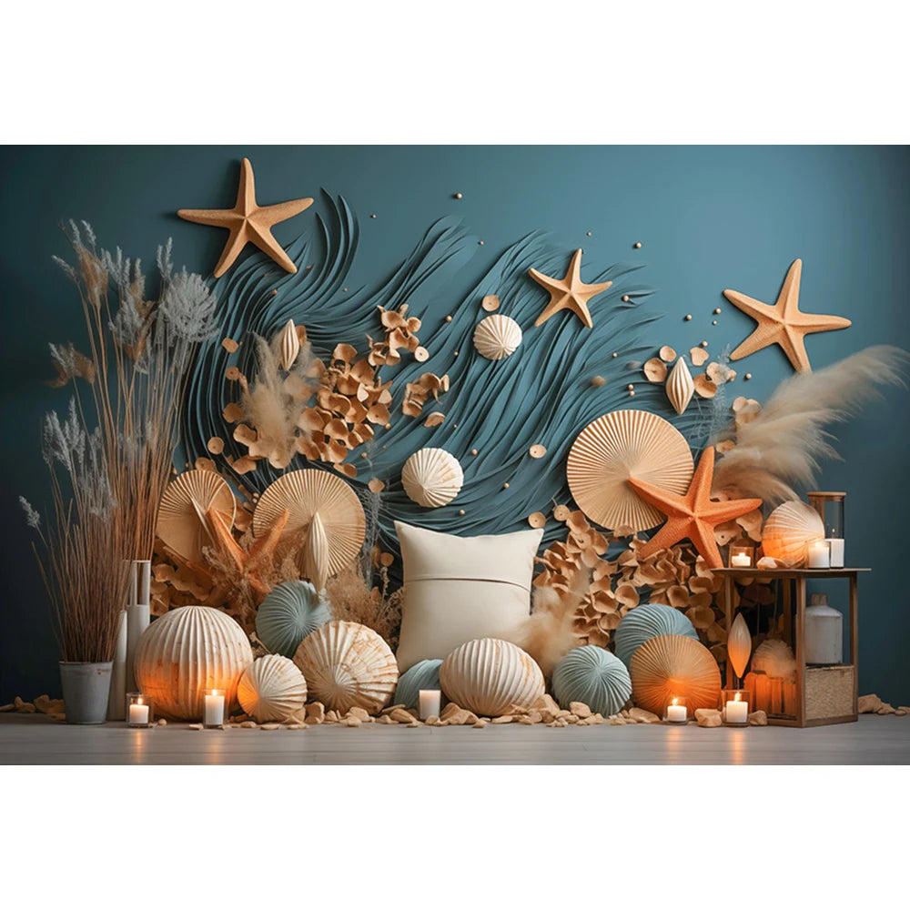 Undersea Photograaphy Backdrop Kids Baby Cake Smash Photocall Decors Sailboat and Shell Child Adult Photo Studio Backgrounds