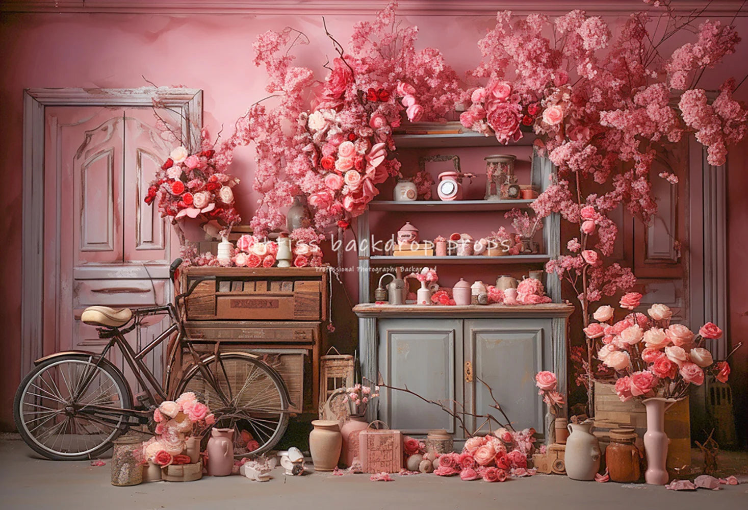 Valentine's Day Pink Cupboards Backdrops Kids Girl Photography Props Child Baby Photocall Decors Red Heart Balloons Backgrounds