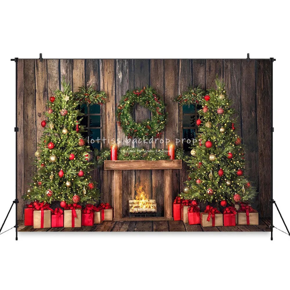 Christmas Livingroom Backdrops Kids Family Portrait Props Baby Girl Photography Photostudio Xmas Windows Fireplace Background